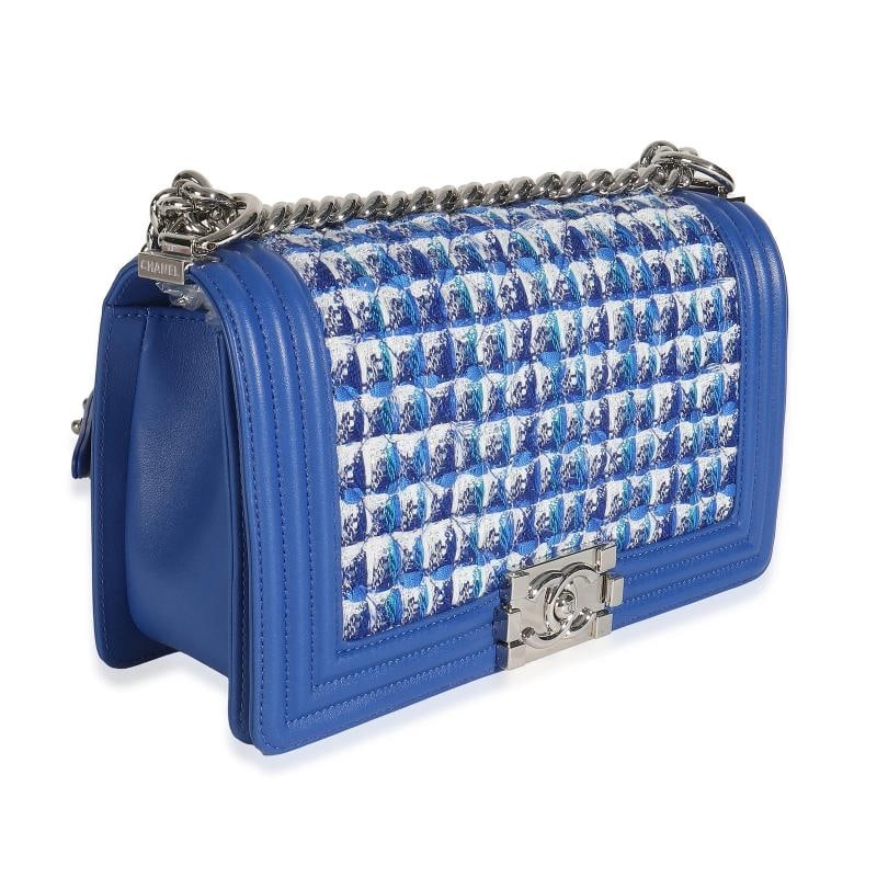 Chanel Blue Lambskin Quilted Tweed Old Medium Boy Bag - 4
