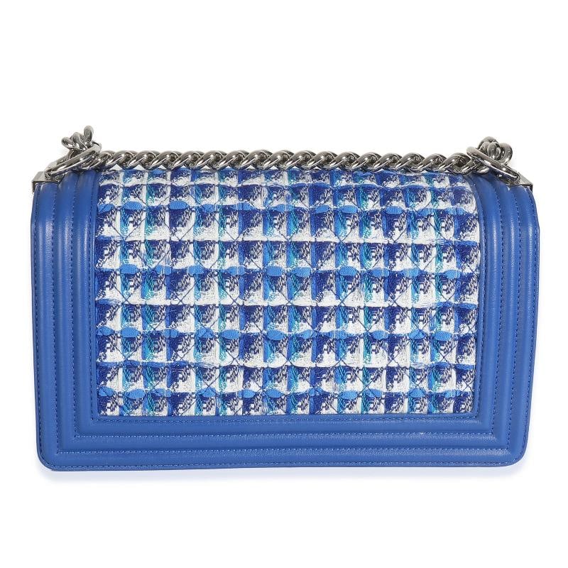 Chanel Blue Lambskin Quilted Tweed Old Medium Boy Bag - 5