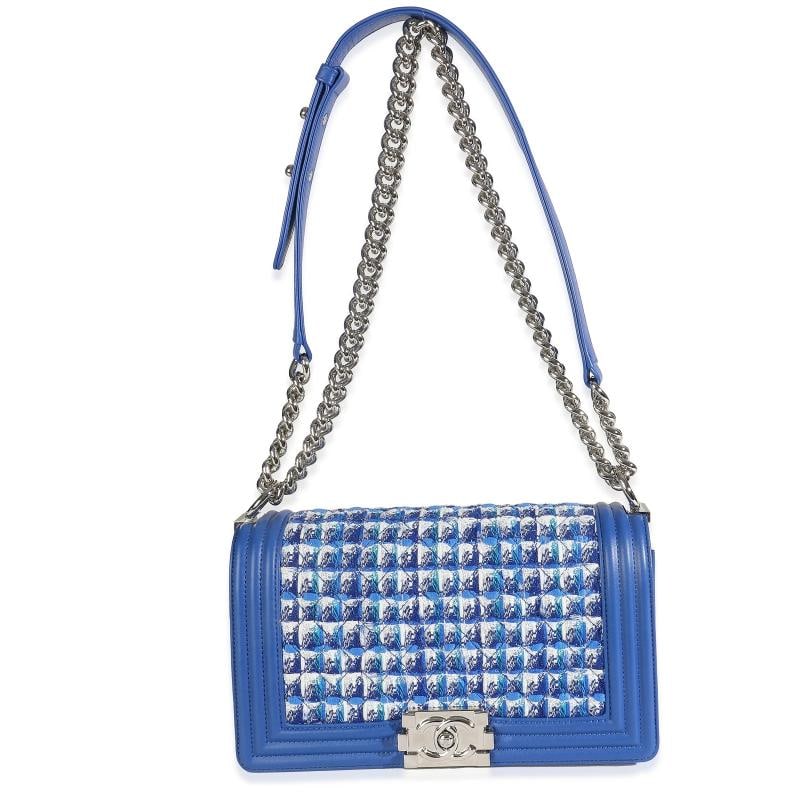 Chanel Blue Lambskin Quilted Tweed Old Medium Boy Bag - 6