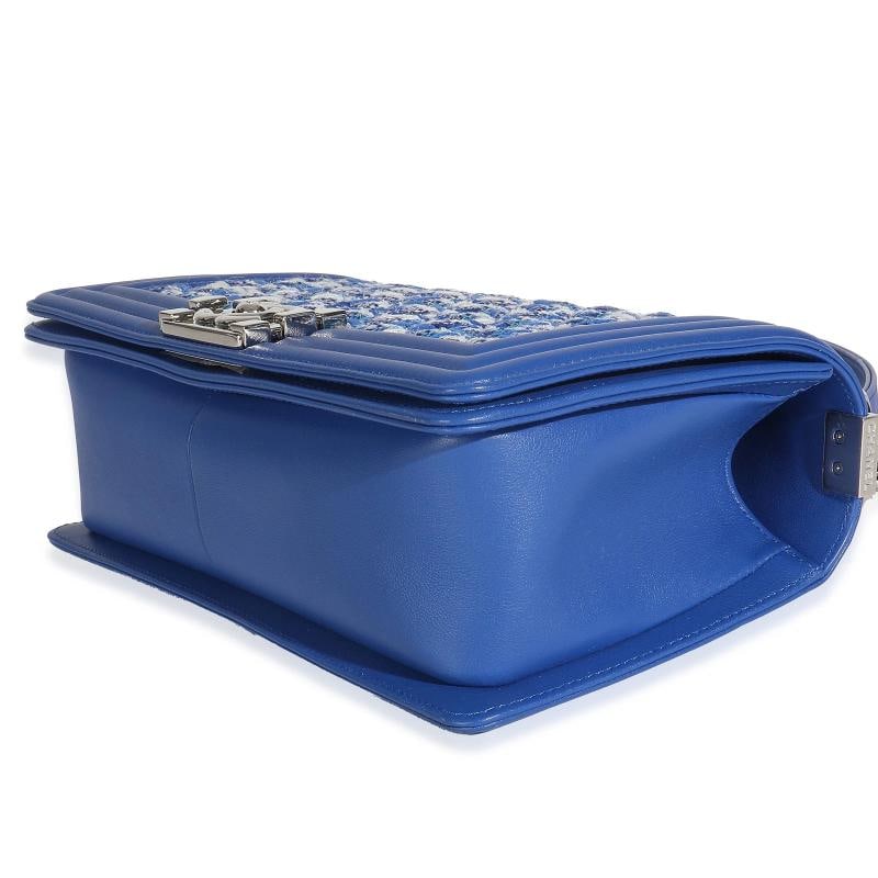 Chanel Blue Lambskin Quilted Tweed Old Medium Boy Bag - 7