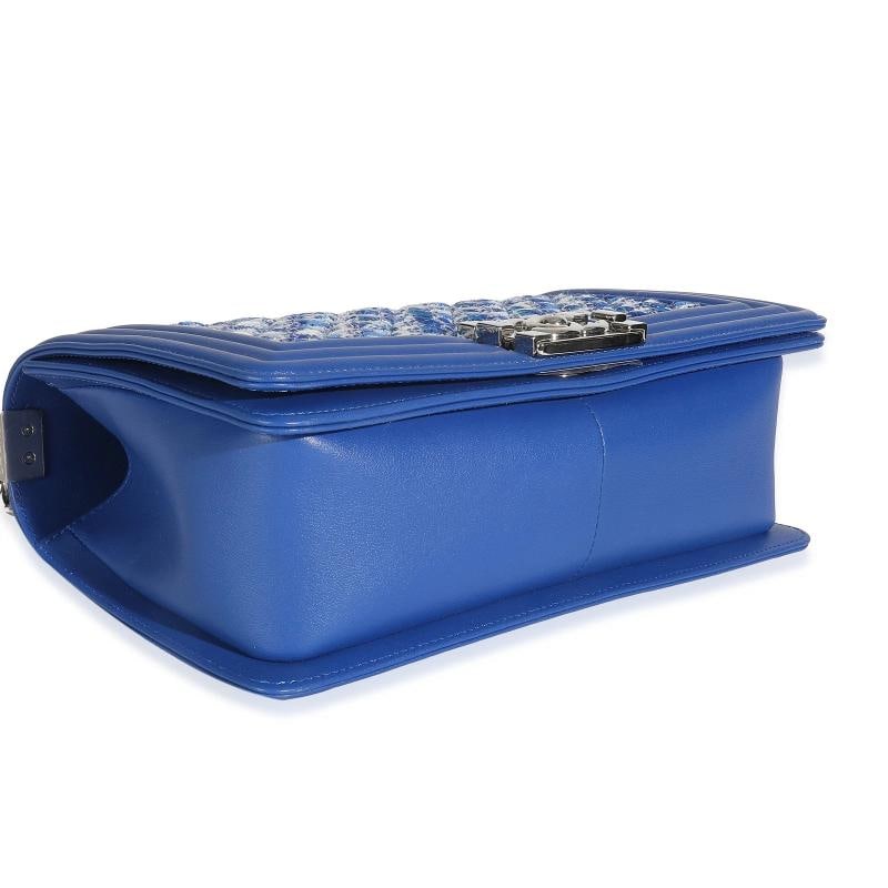 Chanel Blue Lambskin Quilted Tweed Old Medium Boy Bag - 8