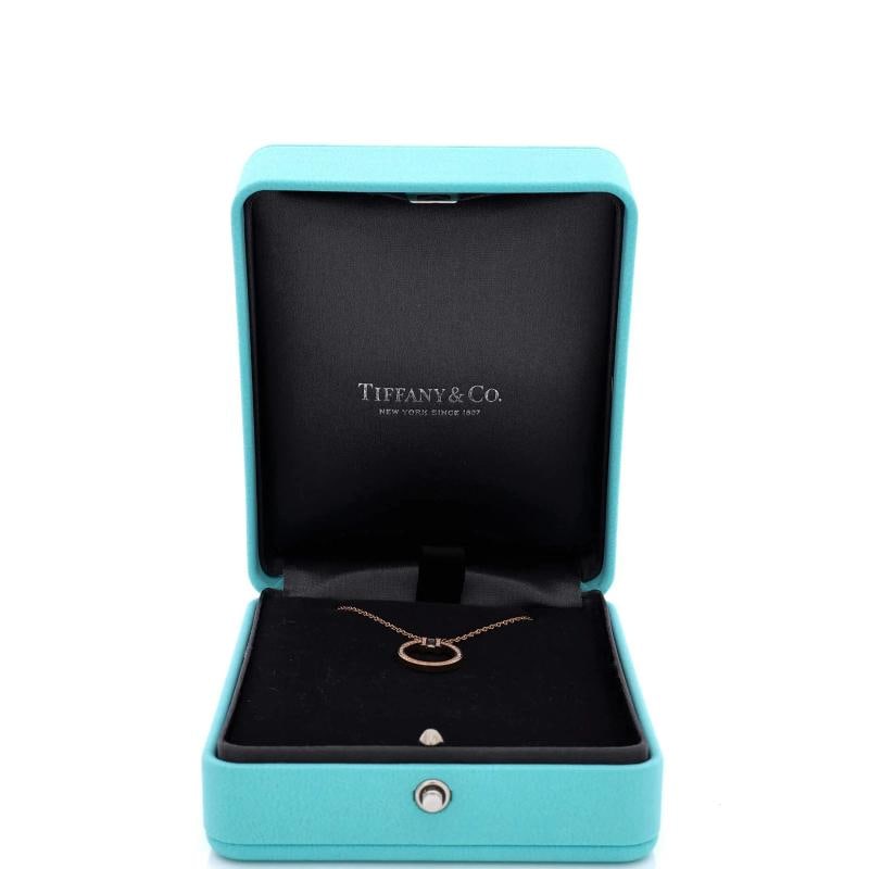 Tiffany & Co. T Circle Pendant Necklace 18K Rose Gold with Diamonds and Center - 2