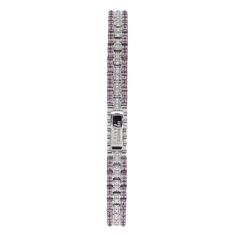 Hermes Faubourg Quartz Watch White Gold with Pave Diamond Bezel, Pink Sapphire - 5