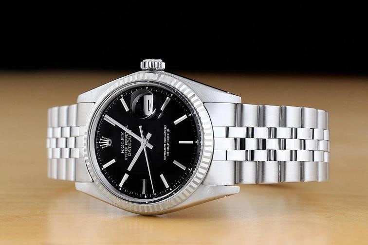 ROLEX MENS DATEJUST BLACK 18K WHITE GOLD STEEL WATCH w/ FOLDED JUBILEE BAND - 2