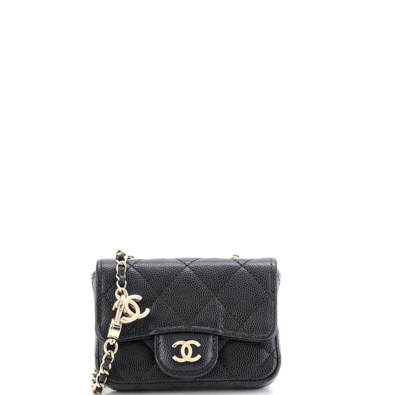 Chanel Classic Flap Chain Belt Bag Quilted Caviar Mini: Condition: Pre-owned - Excellent,Brand: Chanel,Exterior Material: Leather,Style: Belt Bag,Exterior Color: Black,Department: Women,Size: Mini,Accessories: Authenticity Card 