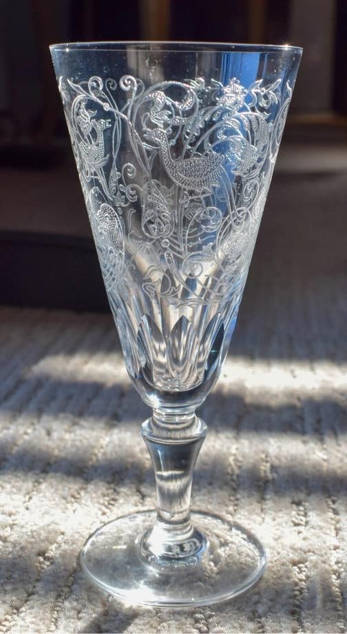 Rare Baccarat "Parme" Pattern Champagne Flute - Birds & Flowers: Measures 6 3/8" high. Condition: Used,Brand: Baccarat,Type: Champagne Flute,Color: Clear,Theme: Birds,Country of Origin: France 
