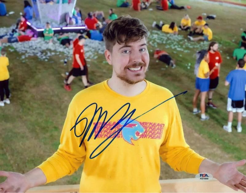 Mr. Beast Jimmy Donaldson YouTube Authentic Signed 11x14 Photo PSA/DNA: Object Type: Photograph,Autograph Authentication: PSA,Industry: Movies,Original/Reproduction: Original,PRODUCT_COA: PSA,PRODUCT_SIGNED_BY_NAME: Mr. Beast Jimmy Donaldson,PRODUCT_SIGNED_BY_BRAND: