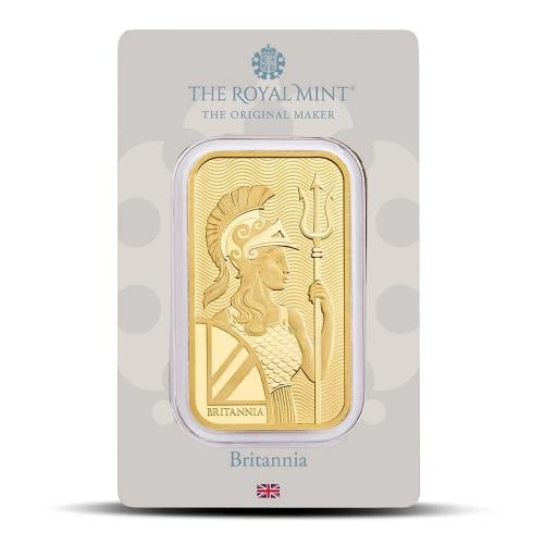 1 oz British Gold Britannia Bar (New w/ Assay): Certification: Assay Card,Shape: Bar,Brand/Mint: United Kingdom,Country of Origin: United Kingdom,Precious Metal Content per Unit: 1.00000,Fineness: 0.9999,Composition: Gold 