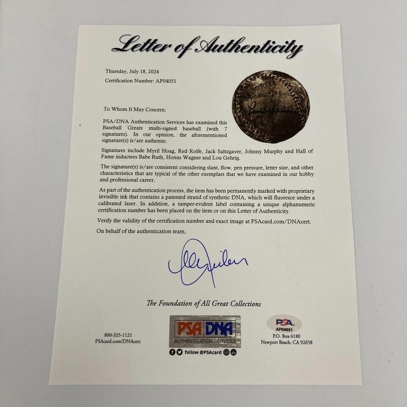 Babe Ruth Lou Gehrig & Honus Wagner Signed 1920's Baseball PSA DNA COA - 3