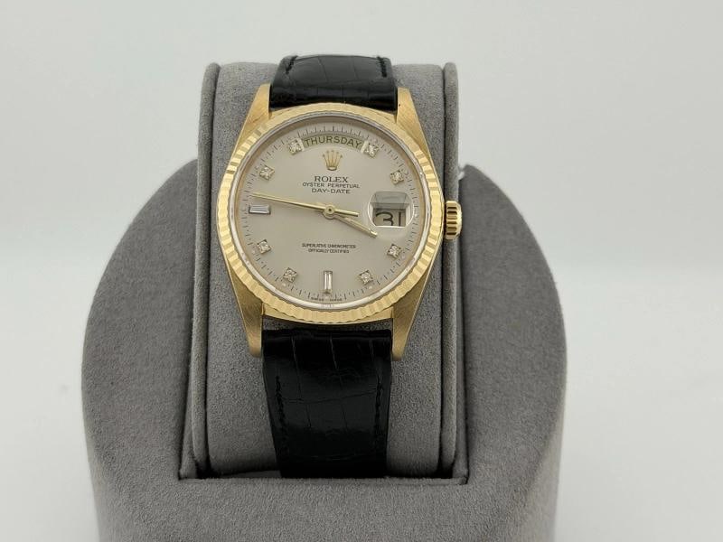 Rolex Day Date 18038 36mm Factory Diamond Dial and Leather Strap 18k Yellow Gold (1 of 11)