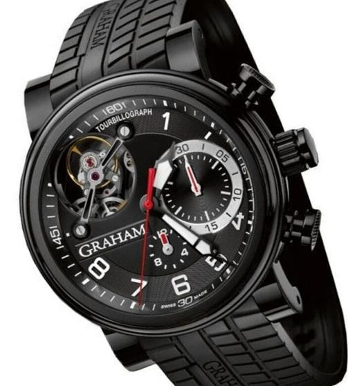 Graham Trackmaster Tourbillograph Black 2TWTB.B03A.K47D: Watch Gender: Mens Manufacturer: Graham Model: Trackmaster Tourbillograph Reference : 2TWTB.B03A.K47D Case: Black PVD 48 mm Movement: Automatic Caliber G1780 with 38 Jewels C Dial: Black with