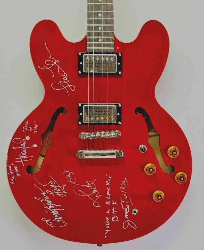 MICHAEL J. FOX C. LLOYD H. LEWIS THOMPSON J. TOLKAN Signed Epiphone Guitar JSA (1 of 7)