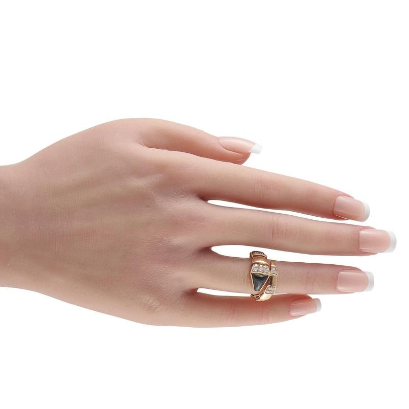Bvlgari Serpenti Viper 18K Rose Gold Diamond and Onyx Ring #5084 - 3