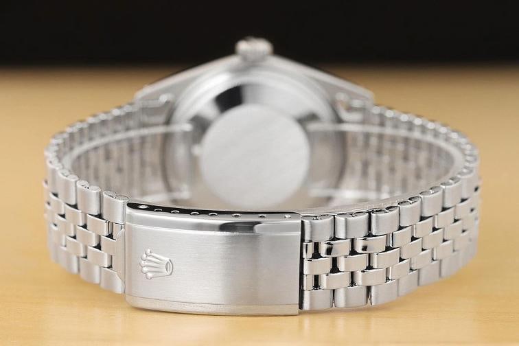 ROLEX MENS DATEJUST BLACK DIAMOND DIAL 18K WHITE GOLD STEEL WATCH w/ FOLDED BAND - 6