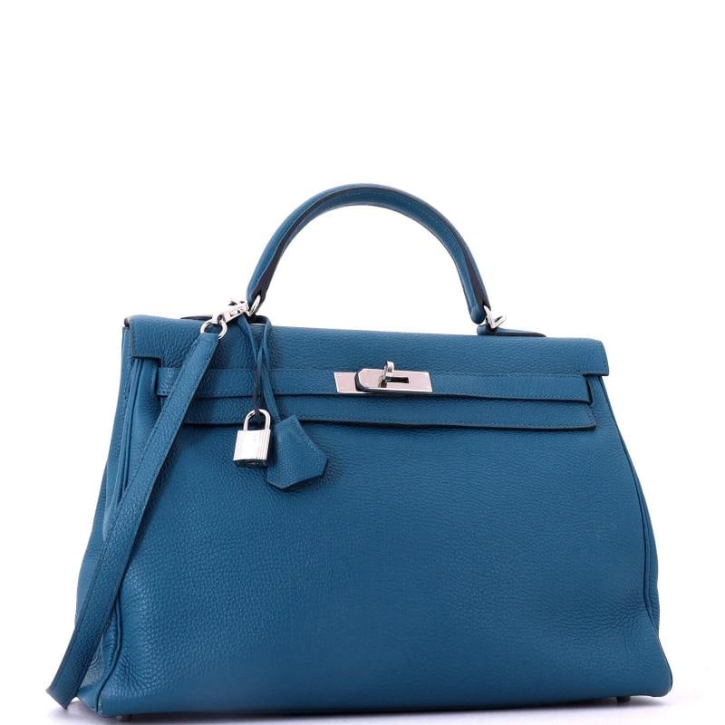 Hermes Kelly Handbag Blue Togo with Palladium Hardware 35 - 2