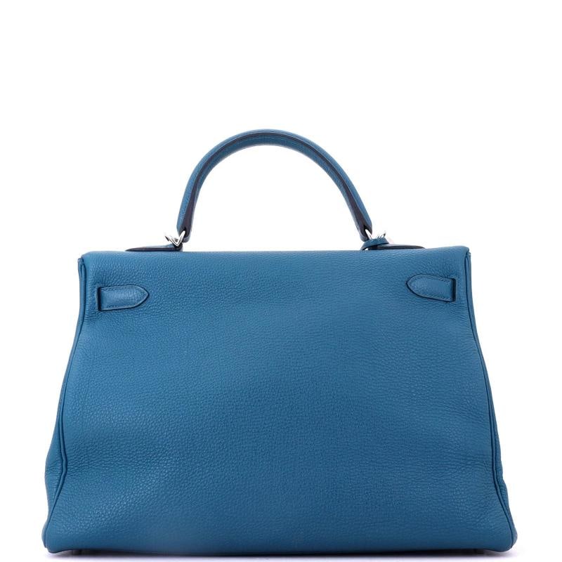 Hermes Kelly Handbag Blue Togo with Palladium Hardware 35 - 3