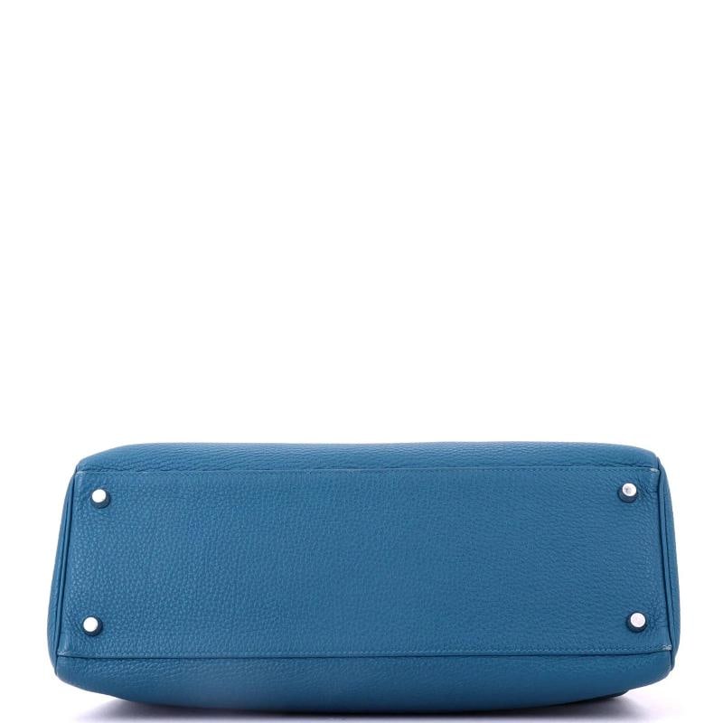 Hermes Kelly Handbag Blue Togo with Palladium Hardware 35 - 4