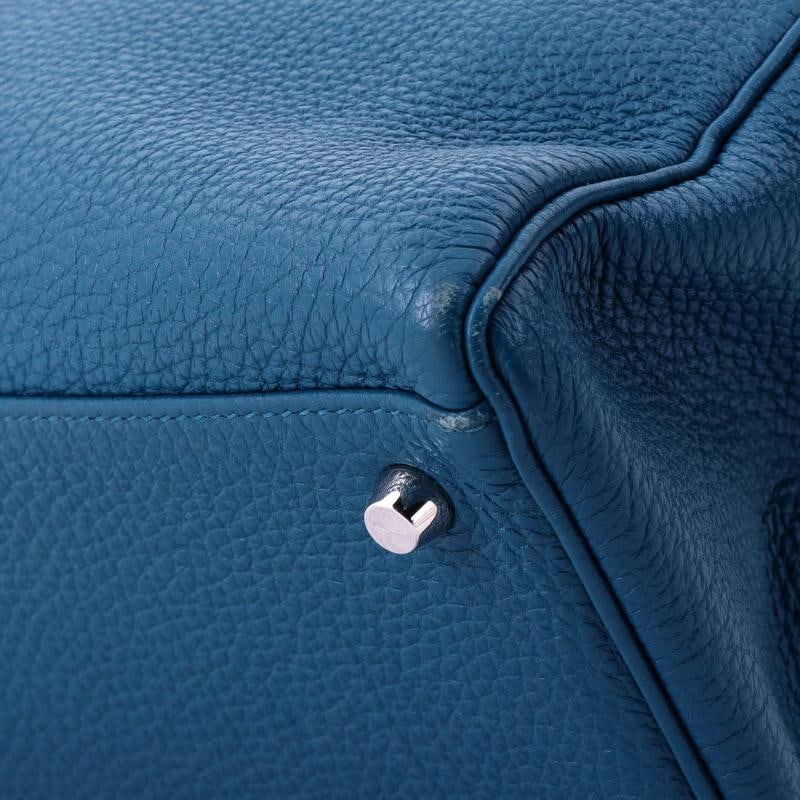 Hermes Kelly Handbag Blue Togo with Palladium Hardware 35 - 6