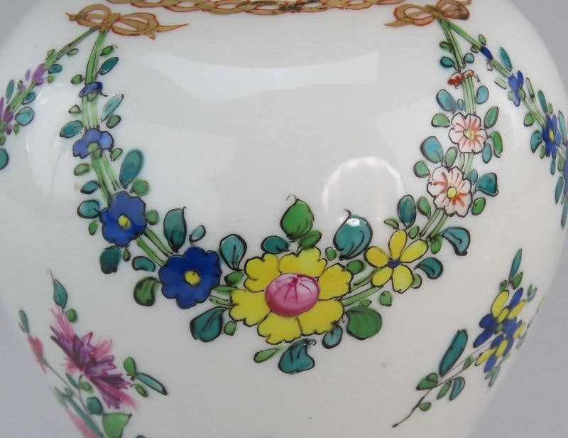 Beautiful Pair Antique Samson French Floral Flowers Garlands Vases 9 5/6" - 3