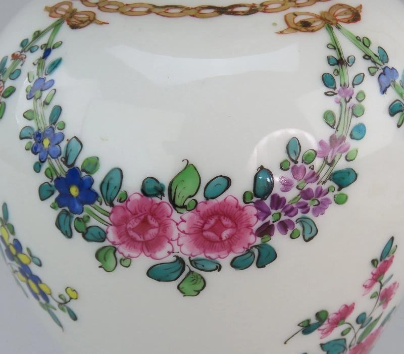 Beautiful Pair Antique Samson French Floral Flowers Garlands Vases 9 5/6" - 4