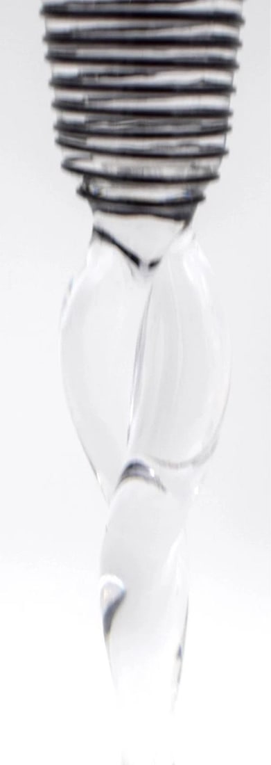 Pair of Steuben Art Glass Twisted Threaded Candlesticks - Black & Clear Shape - 6