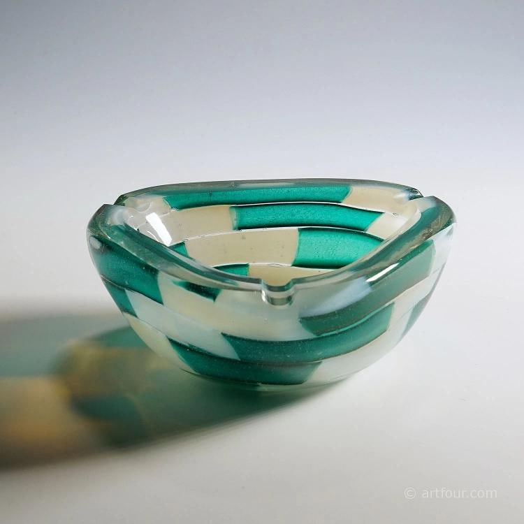 Vintage Murano Pezzato Opalino Verde Art Glass Ashtray by Barovier & Toso 1950s (1 of 3)