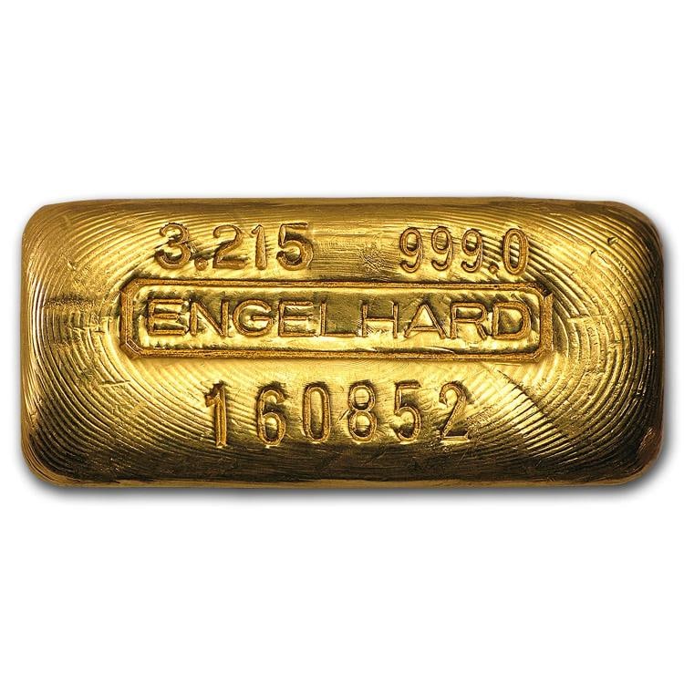 100 gram Gold Bar - Engelhard (Poured, Loaf-Style, Serial #): Brand: Engelhard,MPN: 93639,Year: N/A,Fineness: 0.9999,Denomination: N/A,Country of Origin: United States,Circulated/Uncirculated: None,Certification: Uncertified 