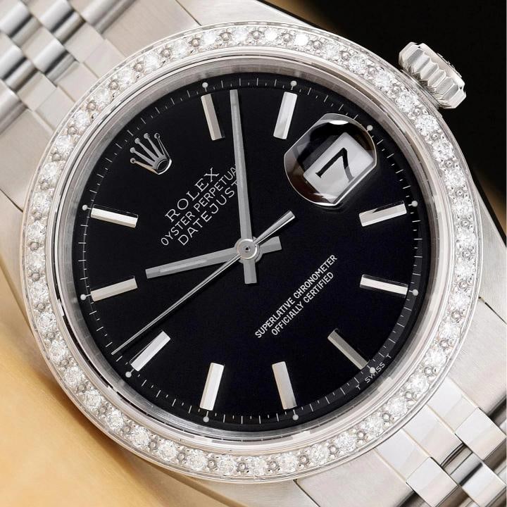 ROLEX DATEJUST 1601 18K GOLD STEEL BLACK DIAL DIAMOND WATCH w/ JUBILEE BRACELET (1 of 8)