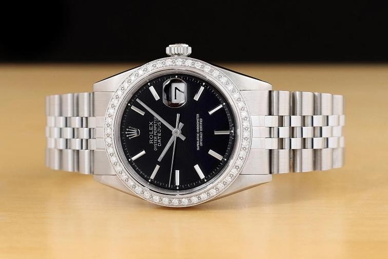 ROLEX DATEJUST 1601 18K GOLD STEEL BLACK DIAL DIAMOND WATCH w/ JUBILEE BRACELET - 3