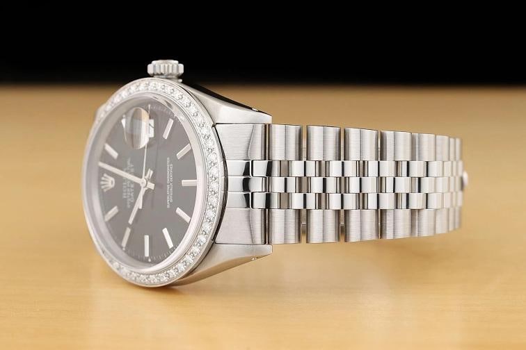 ROLEX DATEJUST 1601 18K GOLD STEEL BLACK DIAL DIAMOND WATCH w/ JUBILEE BRACELET - 4