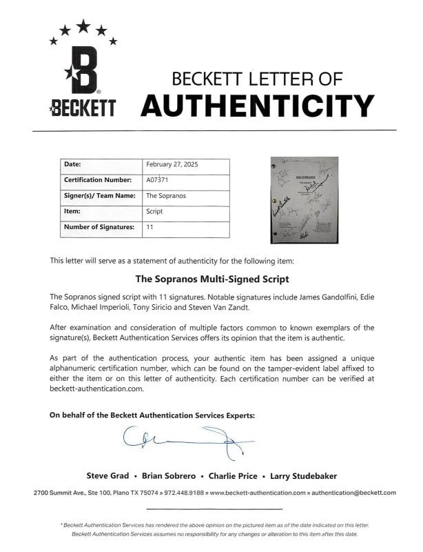 The Sopranos (11) Gandolfini, Falco, Imperioli +8 Signed Pilot Tv Script BAS LOA - 4
