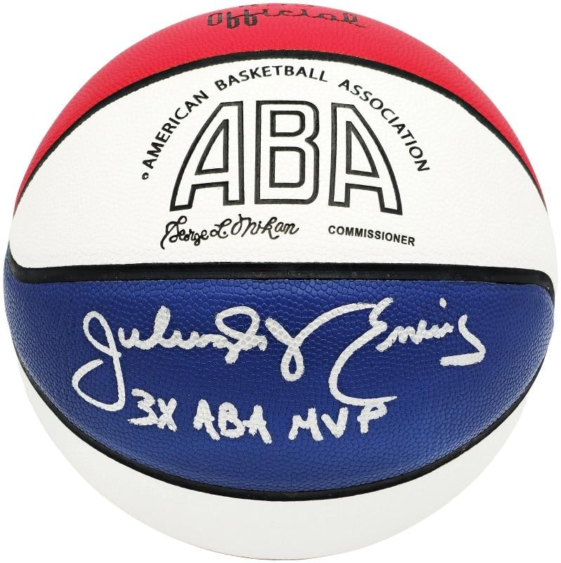 Julius Dr. J Erving Auto ABA Logo Red White Basketball Nets 3x ABA MVP Beckett: Player: Julius "Dr.,Team: New Jersey Nets,Sport: Basketball-NBA,Product: Ball,Signed: Yes,Autograph Authentication: Beckett Authentication Services (BAS),Original/Reprint: Original,Country of Origin: