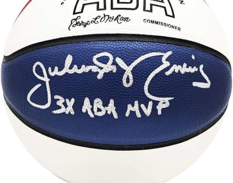 Julius Dr. J Erving Auto ABA Logo Red White Basketball Nets 3x ABA MVP Beckett - 2