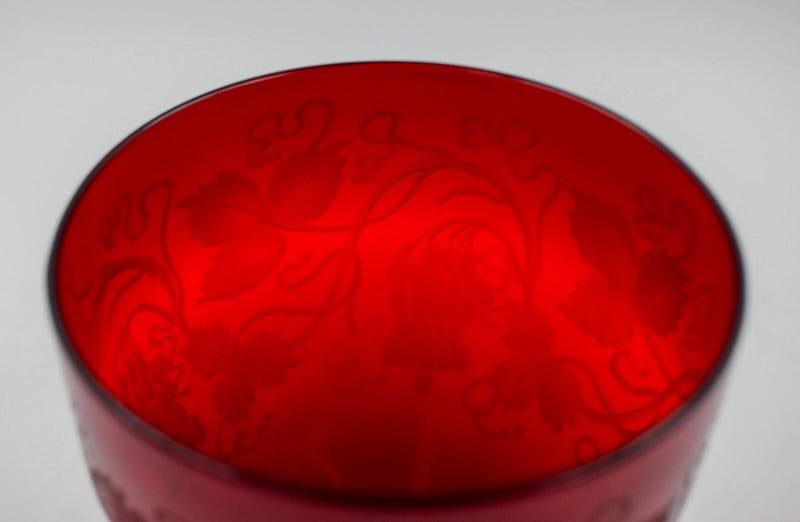 Steuben Selenium Red Vintage Engraved Water Goblet - Grapes - 4