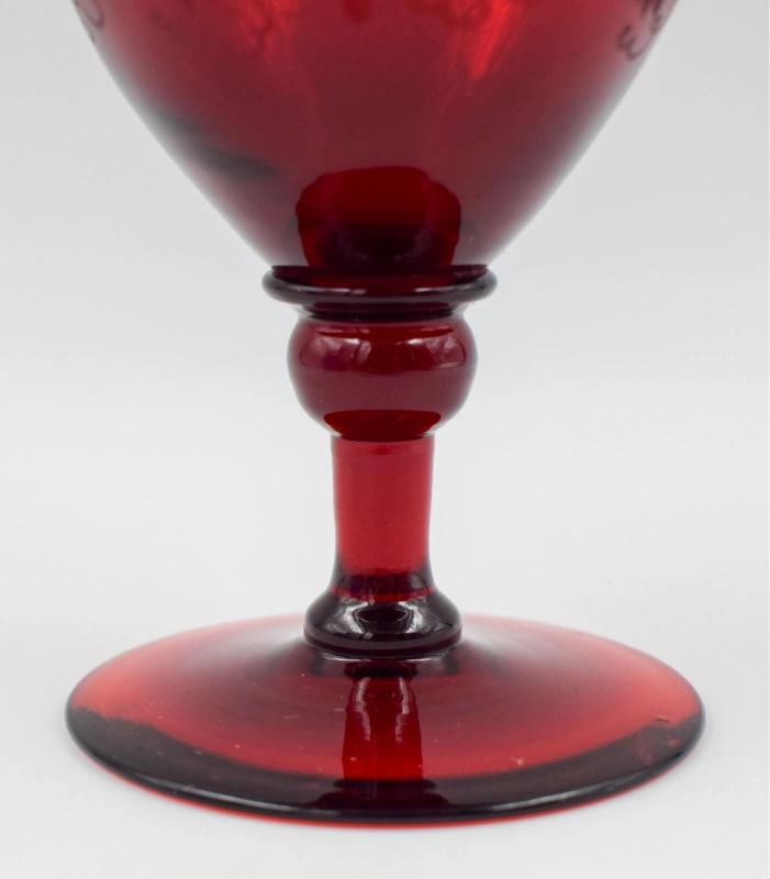 Steuben Selenium Red Vintage Engraved Water Goblet - Grapes - 5