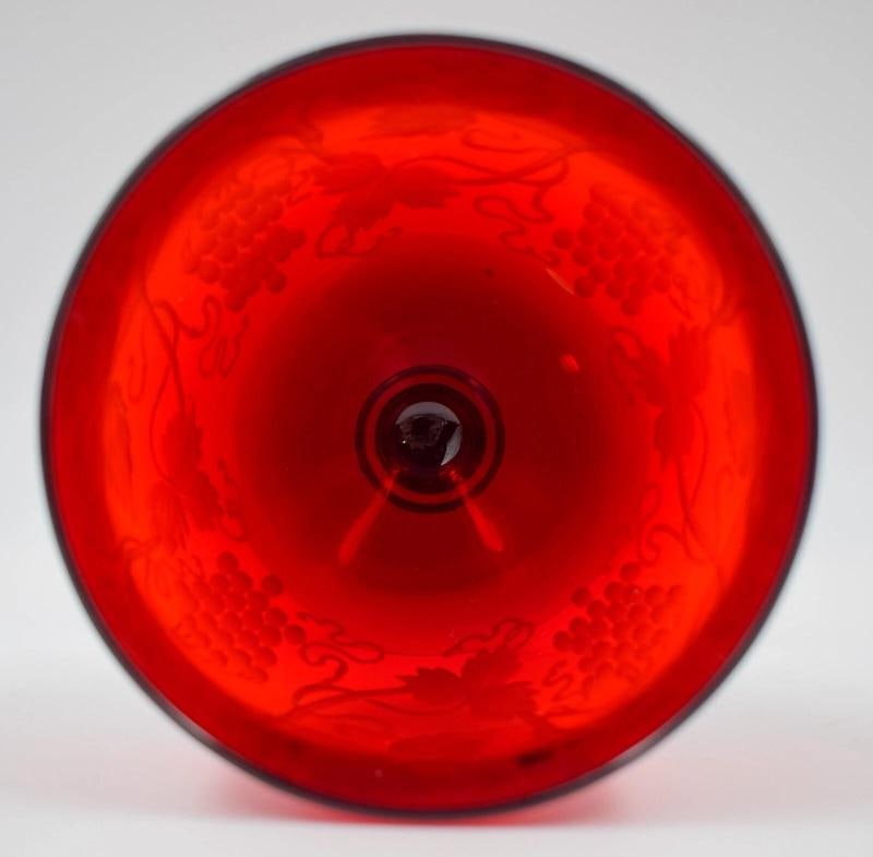 Steuben Selenium Red Vintage Engraved Water Goblet - Grapes - 6