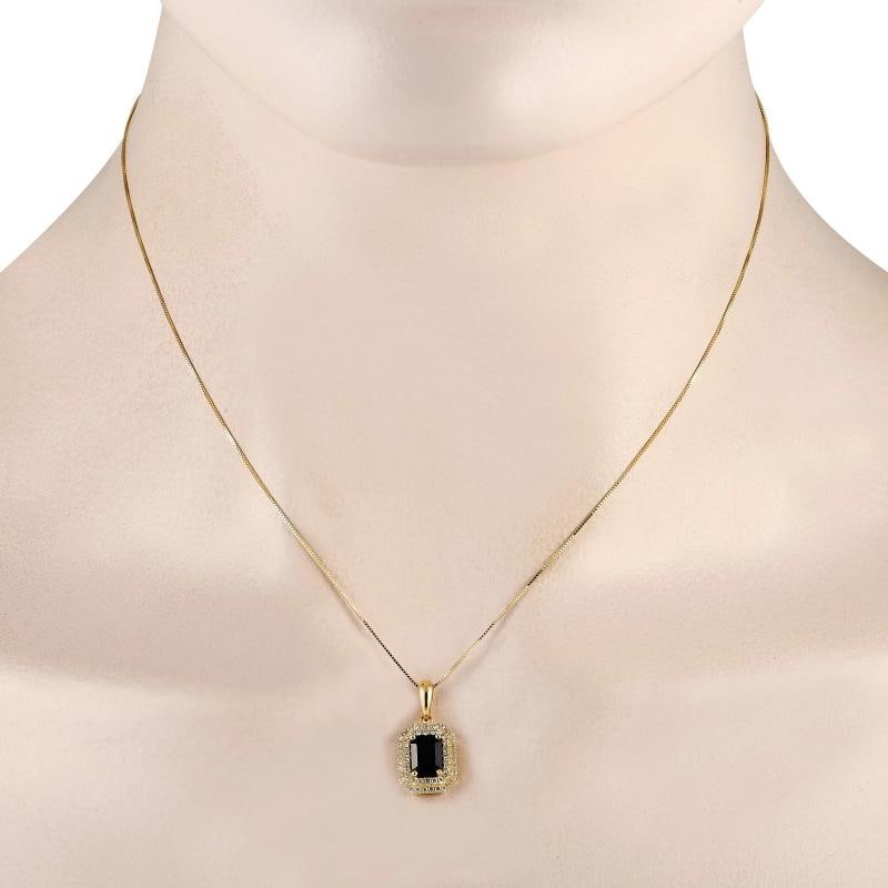 14K Yellow Gold 0.24ct Diamond and Sapphire Pendant Necklace - 2
