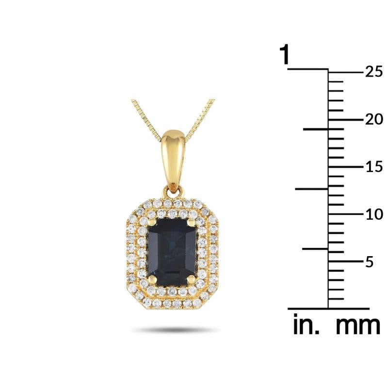 14K Yellow Gold 0.24ct Diamond and Sapphire Pendant Necklace - 4