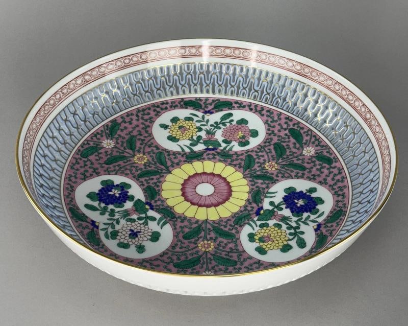 Herend Handpainted Emaille Rose ERS Reticulated 10 7/8" Bowl w Artist Signature (1 of 9)