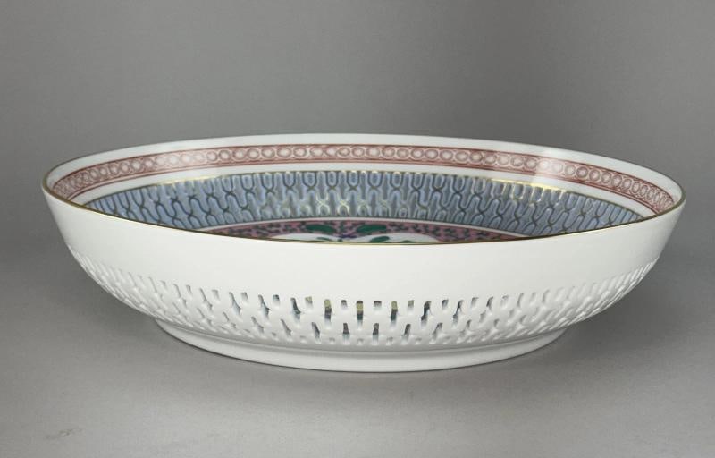 Herend Handpainted Emaille Rose ERS Reticulated 10 7/8" Bowl w Artist Signature - 6