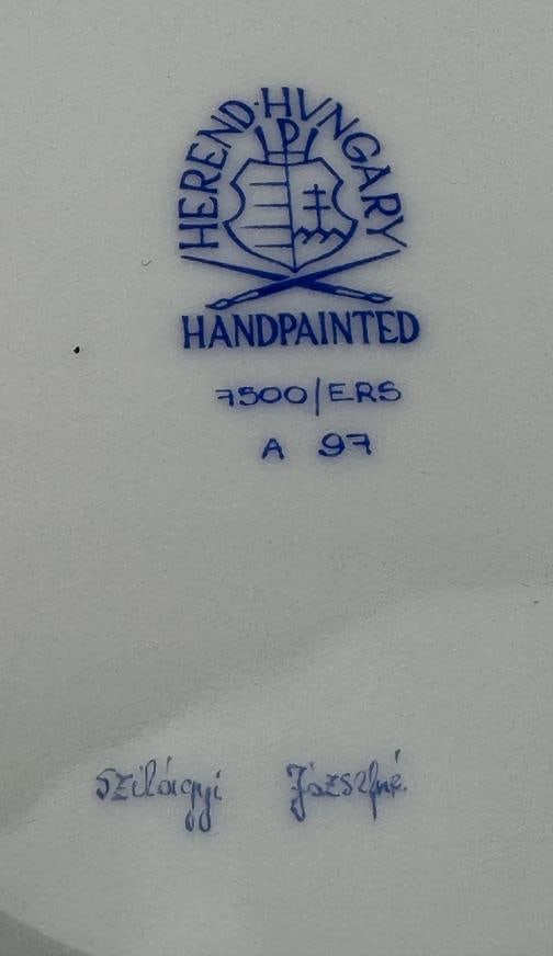 Herend Handpainted Emaille Rose ERS Reticulated 10 7/8" Bowl w Artist Signature - 7