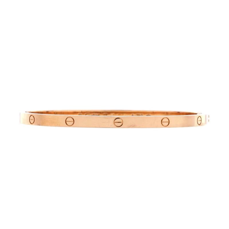 Cartier Love Bracelet 18K Rose Gold Small: Measurements: Circumference: 6.20 ", Width: 3.65 mm . Condition: Pre-owned - Good,Brand: Cartier,Main Stone: Unknown,Metal: 18K Rose Gold,Metal Purity: 18K,Style: Bracelet,Type: Bracelet,Color: Rose G