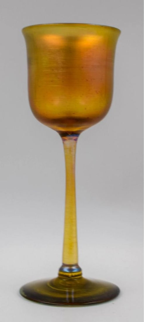 Louis Comfort Tiffany LCT, Gold Favrille Port Glass - Signed: Measures 5 3/8" high by 2" wide.