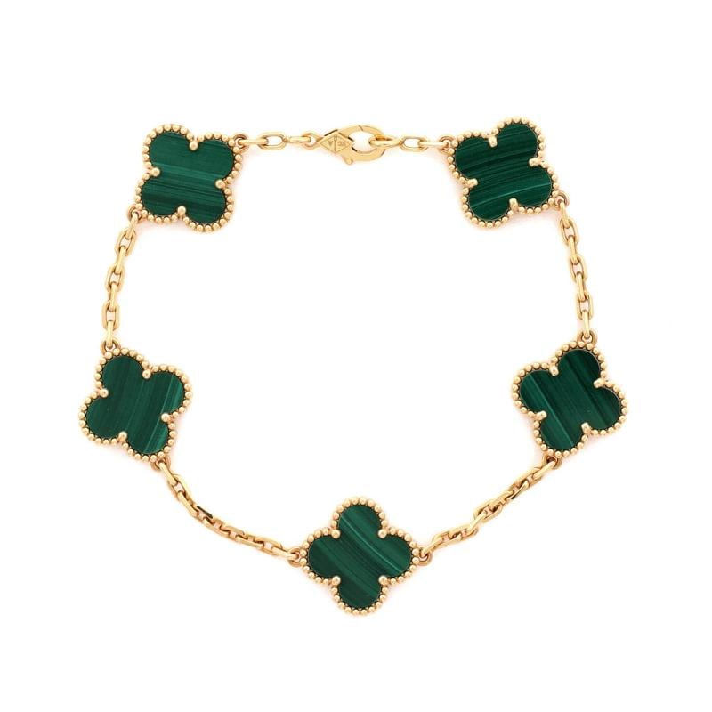 Van Cleef & Arpels Vintage Alhambra 5 Motifs Bracelet 18K Yellow Gold: Condition: Pre-owned - Good,Brand: Van Cleef & Arpels,Main Stone: Malachite,Metal: 18K Yellow Gold,Metal Purity: 18K,Style: Bracelet,Type: Bracelet,Color: Yellow Gold,Material: 18K Yellow Gold,