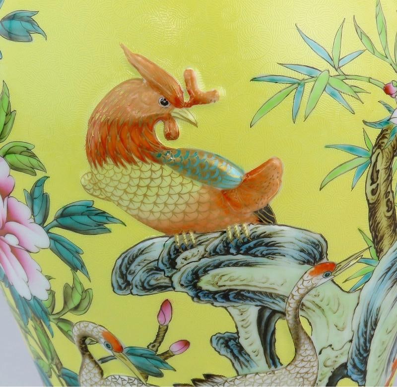 Superb Chinese Yongzheng Mark Yellow Liuyeping Phoenix Bird Flowers Vase - 4