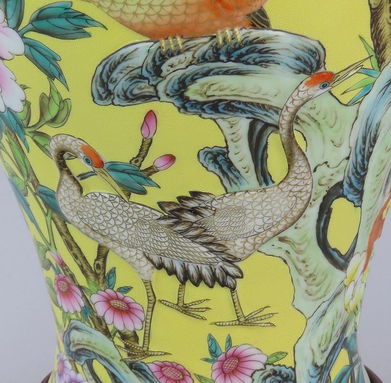 Superb Chinese Yongzheng Mark Yellow Liuyeping Phoenix Bird Flowers Vase - 5
