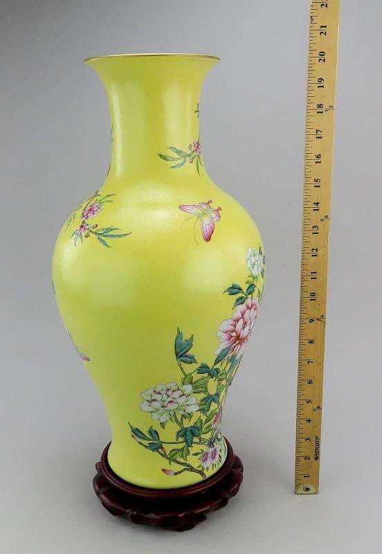 Superb Chinese Yongzheng Mark Yellow Liuyeping Phoenix Bird Flowers Vase - 8