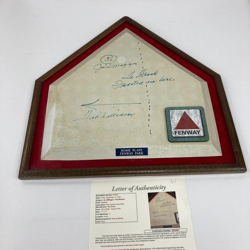 Ted Williams & Joe Dimaggio 56 Hits Signed Inscribed Home Plate JSA COA RARE (1 of 3)