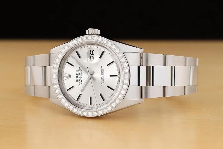 ROLEX DATEJUST 1601 18K WHITE GOLD STEEL SILVER DIAL DIAMOND OYSTER BAND WATCH - 2