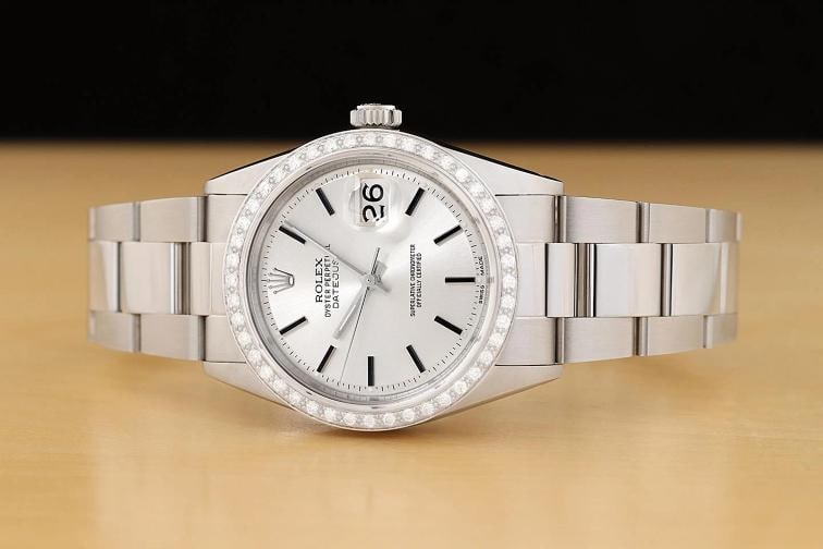 ROLEX DATEJUST 1601 18K WHITE GOLD STEEL SILVER DIAL DIAMOND OYSTER BAND WATCH - 3
